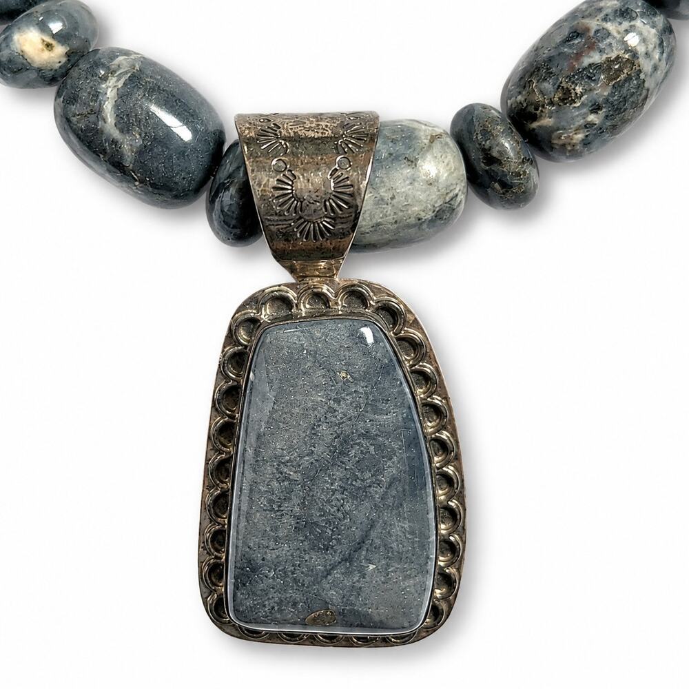Jay King Gray Jasper Sterling Silver Necklace Earrings Set 925 Pendant - Picture 4 of 7